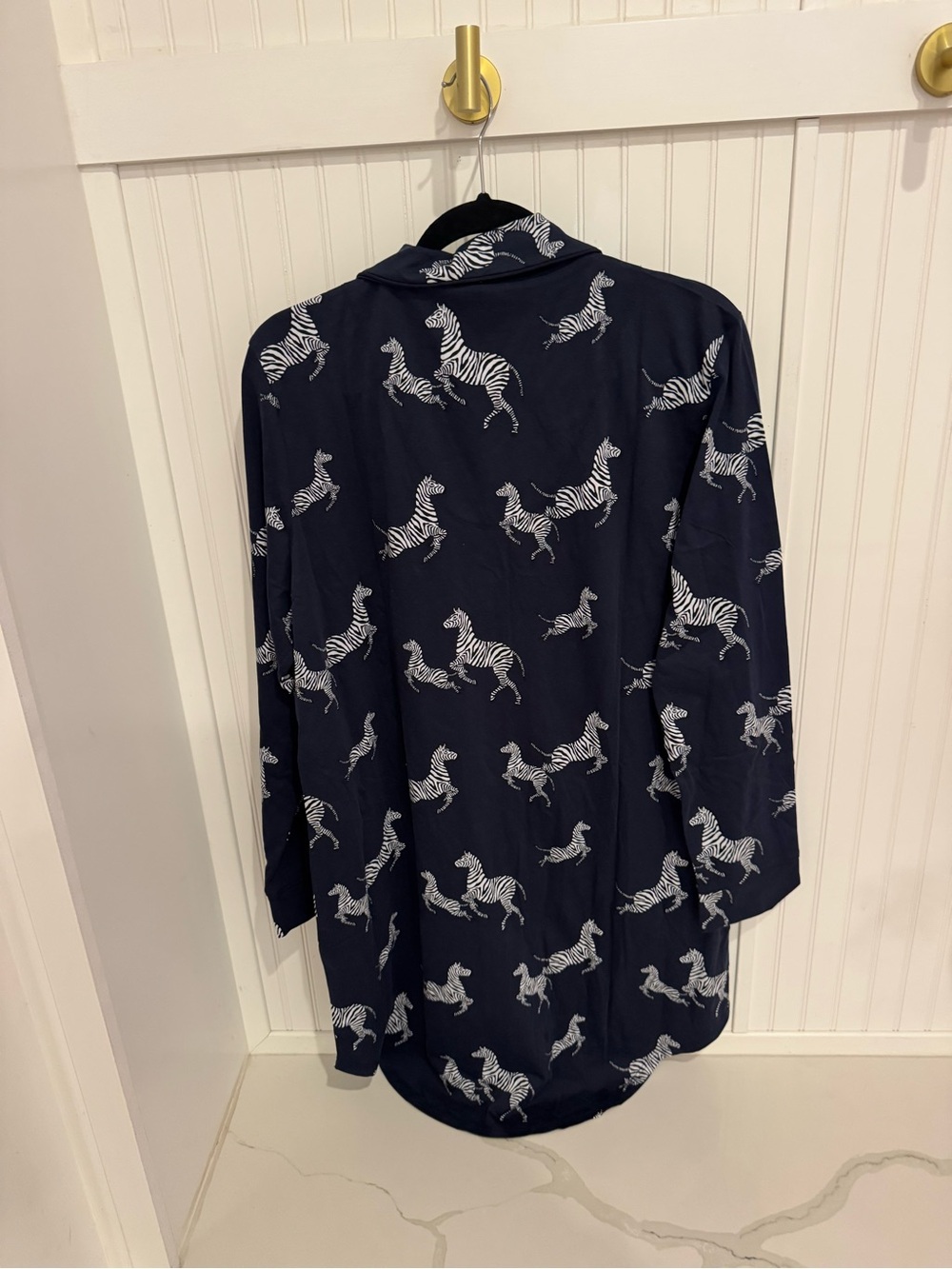 Petite Plume - Navy Zebra-Print Long Sleeve Pajama Top - Picture 2 of 3